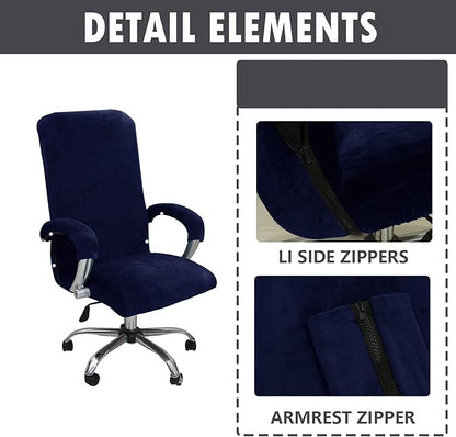 Velvet Plush Office Computer Chair Cover for Ergonomic, Navy Blue, XL | Stretchable, Cat Proof Protector, Fits High Back Wide Mesh Executive Chairs, For Rotating Chairs with Wheels and Armrest