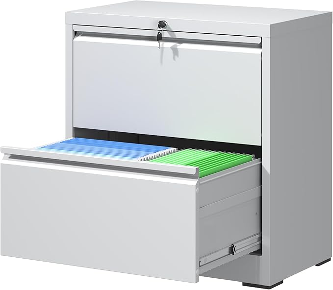 IKIMI Lateral File Cabinets with 2 Drawer,Metal Lateral Filing Cabinet for Home Office,Wide Steel Storage Cabinet Commercial Drawer for Legal/Letter/A4 Size Files Assembly Required