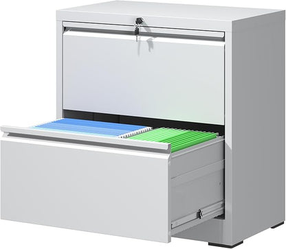 IKIMI Lateral File Cabinets with 2 Drawer,Metal Lateral Filing Cabinet for Home Office,Wide Steel Storage Cabinet Commercial Drawer for Legal/Letter/A4 Size Files Assembly Required