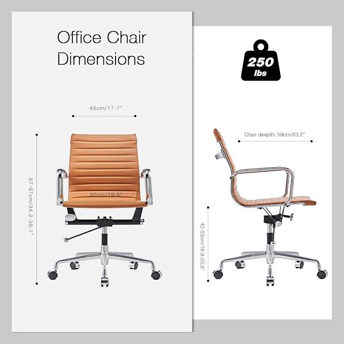 Faux Leather Office Chair with Arms, Lockable Tilt-Back Desk Chair with Aluminum Alloy Base, Adjustable Executive Computer Chair with Wheels for Home Office, Meeting Room, TAN