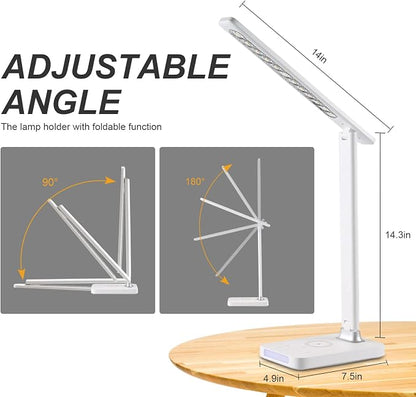 VAVOFO LED Desk Lamp with USB Charger, USB Charging Port, Table Lamp with 5 Brightness Levels Touch Control, 30/60 min Auto Timer, Dimmable Eye-Caring Desk Light for Home Office