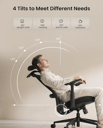 ProtoArc EC200 Ergonomic Office Chair, High-Back Mesh with Lumbar Support & Adjustable Seat Depth – Home Office Ergo Desk Chair Long-Hours Sitting for Remote Workers, Programmers - Pure Black | Lumbar Support, High-Back, Mesh Desk Chair, Home Office 8+...