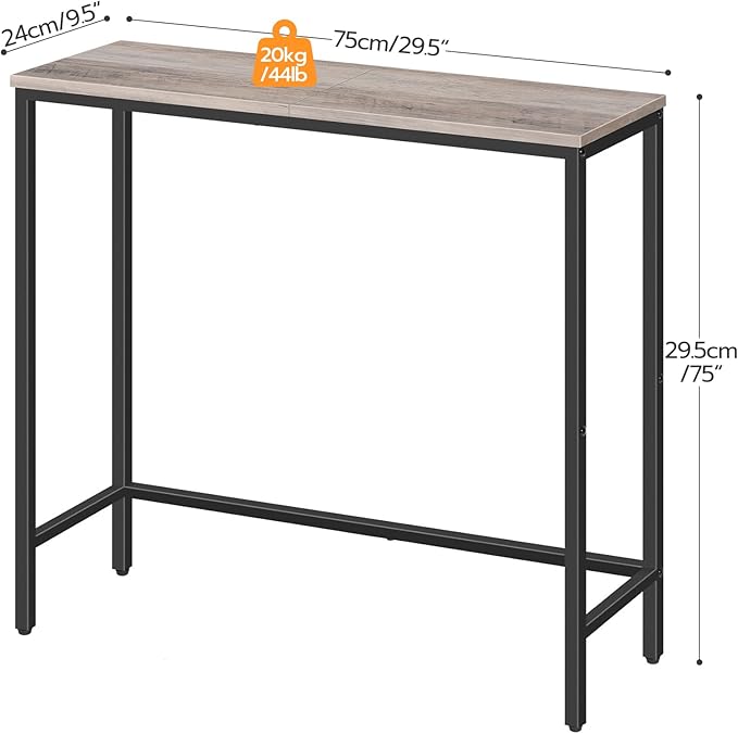 HOOBRO Narrow Console Table, 29.5" Small Entryway Table, Thin Sofa Table, Side Table, Display Table, for Hallway, Bedroom, Living Room, Foyer, Greige and Black BG75XG01
