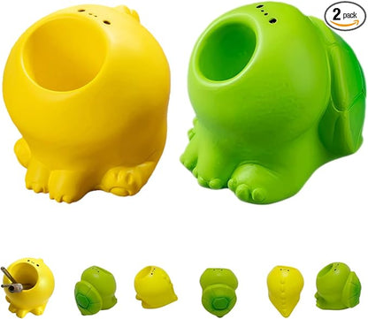 Cute Nail Drill Bit Holder, Nail Art Pen Brush Wash Cup, Small Pen Pencil Holder, Kawaii Resin Animal Paper Clip Toothbrush Mini Storage Organizer Office Desk Decorations (Dinosaur+Tortoise, S)