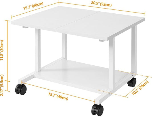 Livofloral Under Desk Printer Stand, 20.5 x 15.7 Inches Printer Table for Home Office, Printer Cart with Wheels and Storage Shelf, Rolling Industrial Printers Cart, White