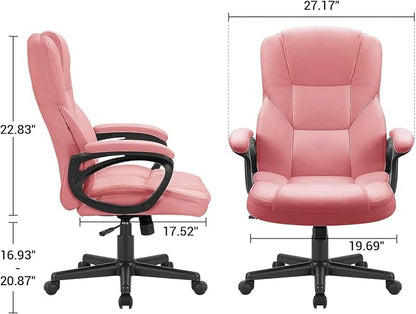 Furmax Office Executive Chair High Back Adjustable Managerial Home Desk Chair, Swivel Computer PU Leather Chair with Lumbar Support (1, Pink)