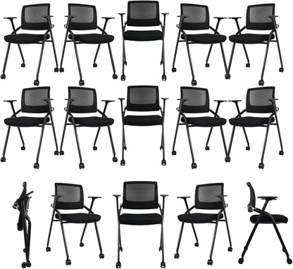 30 Pack Foldable Office Chairs with Wheels, Mesh Back, Arms and Portable - Folding Office Chairs Stackable for Conference Room Chair, Office Guest & Reception & Meeting Chair - (Black) 300 lbs.