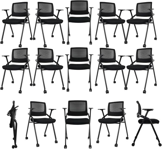 30 Pack Foldable Office Chairs with Wheels, Mesh Back, Arms and Portable - Folding Office Chairs Stackable for Conference Room Chair, Office Guest & Reception & Meeting Chair - (Black) 300 lbs.