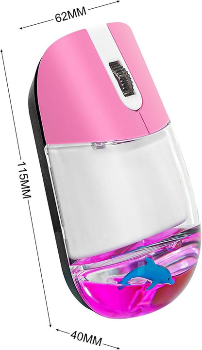 Wireless Mouse Cute Clear Water Silent Lightweight Portable Aqua Transparent Liquid Optical Retro Cordless Mice with USB Receiver Floater Dolphin for PC Laptop Computer MacBook Kids Girl Gift (Pink)
