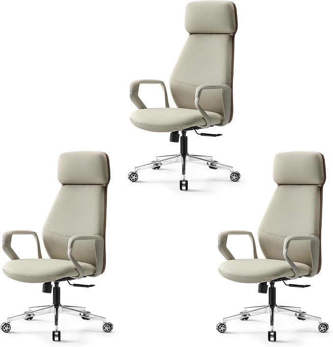 EUREKA ERGONOMIC Aric Executive Office Chair, High Back PU Leather Desk Chair with Lumbar Support, Professional Modern Home Office Chair with Large Headrest & 3-Position Recline(Pack of 3, Beige)