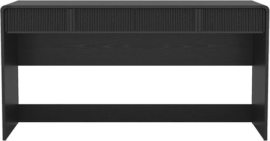 Manhattan Comfort Novara Modern 60" Writing Desk with 2 Smooth-Glide Drawers with Fluted Fronts, Office Desk with Large Work Surface, Stylish Rounded Edges, Black