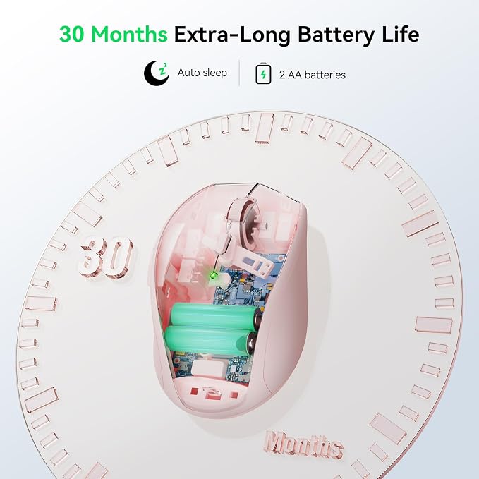 TECKNET Wireless Mouse, 2.4G USB Computer Mouse with 6-Level Adjustable 4800 DPI, 30 Months Battery, Ergonomic Grips, 6 Buttons Portable for PC, Chromebook, Mac - Pink
