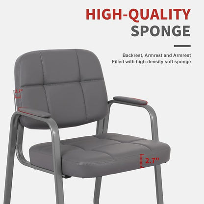CLATINA Classic Reception Chair with Padded Armrests and Sled Base, Ergonomic Guest Chair for Office Conference Waiting Meeting Room, Grey (1 Pack)