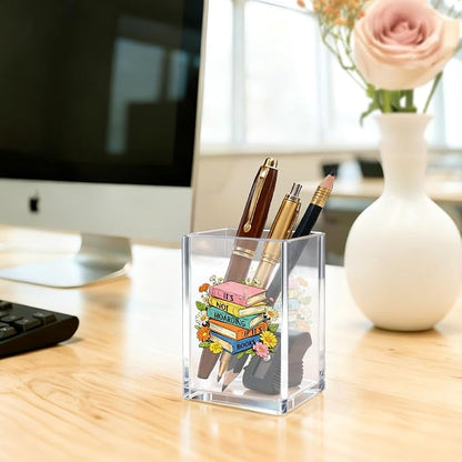 It's Not Hoarding If It's Books Acrylic Organizer Pencil Pen Holder, Floral Book Design Desk Storage Organizer, Bookworm Gifts for Book Lover Reader Bibliophile Librarian Book Club Member