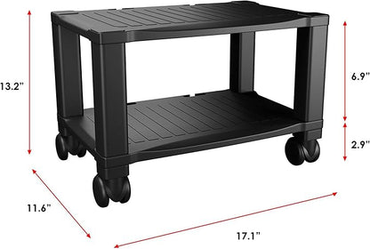 Home-Complete 2-Tier Office Desk Organizer Rolling Cart - Compact Portable Under-Desk Storage and Printer and Projector Stand with Wheels - 88 Lbs(Black)