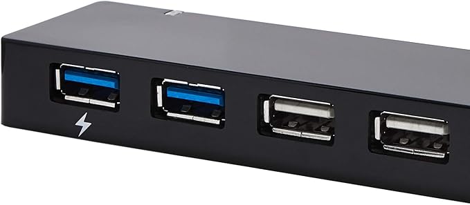 Amazon Basics USB 3.0 10-Port Hub with AC Adapter, 5Gbps Faster Data Transfer for Multiple Devices, Black