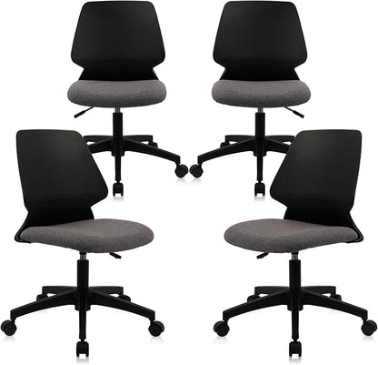 CLATINA Armless Home Office Chair, Desk Chair with Wheels, Adjustable Height Reading Chairs, Small Swivel Computer Chair, Comfy Upholstered Task Chair for Office Meeting, Black(4 Pack)