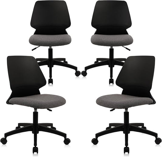 CLATINA Armless Home Office Chair, Desk Chair with Wheels, Adjustable Height Reading Chairs, Small Swivel Computer Chair, Comfy Upholstered Task Chair for Office Meeting, Black(4 Pack)