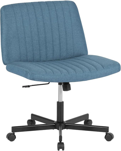 FDW Criss Cross Chair with Wheels Cross Legged Office Desk Modern Swivel Height Adjustable Wide Seat Computer Task Vanity Chair Comfy Fabric Armless Seating for Home Office