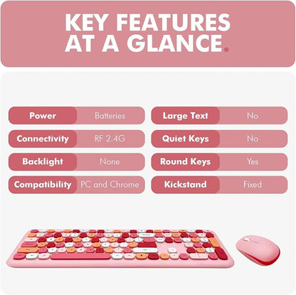 X9 Pink Keyboard and Mouse Wireless Combo - Retro Typewriter Keyboard and Mouse with Aesthetic Bubble Keys - Colorful Keyboard and Mouse Wireless for PC, Laptop, Windows, Chrome