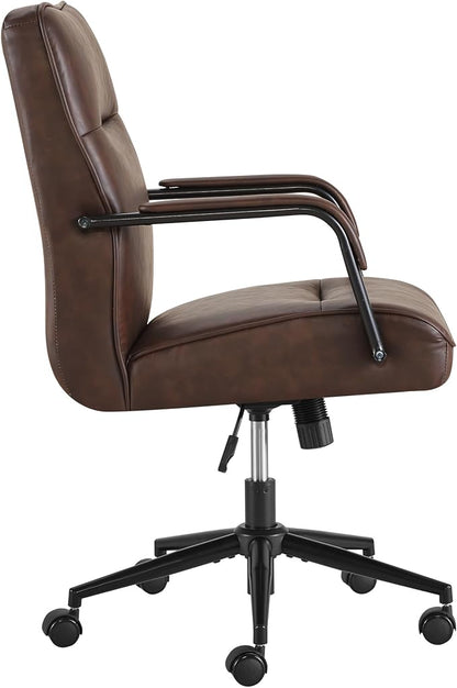 KISLOT Ergonomic Home Office Chair with Lumbar Support, Adjustable Swivel Modern Desk Chair with Wheels, Faux Leather Computer Chair with Padded Arms, Comfy Executive Office Chair, Espresso