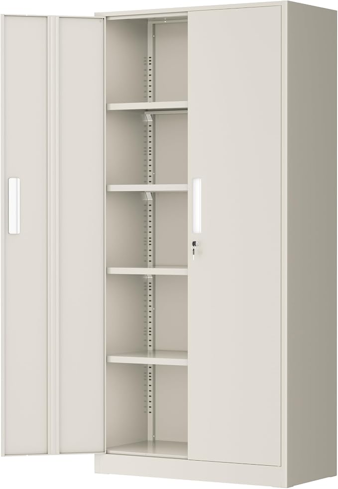 Greenvelly Metal Garage Storage Cabinet, 72” Locking Steel Garage Cabinet with 2 Doors and 4 Shelves, Tool Cabinets, Metal File Cabinet for Home Office, Basement, Classroom, Grey(32" ×16")