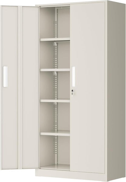 Greenvelly Metal Garage Storage Cabinet, 72” Locking Steel Garage Cabinet with 2 Doors and 4 Shelves, Tool Cabinets, Metal File Cabinet for Home Office, Basement, Classroom, Grey(32" ×16")