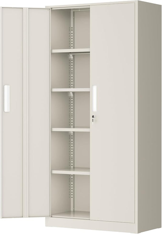Greenvelly Metal Garage Storage Cabinet, 72” Locking Steel Garage Cabinet with 2 Doors and 4 Shelves, Tool Cabinets, Metal File Cabinet for Home Office, Basement, Classroom, Grey(32" ×16")