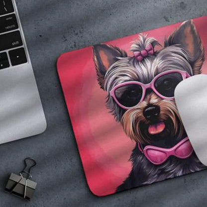 Pink Mousepad Glamour Dog Yorkie Mouse Pad for Home Office Gaming Working Desk Computer Desktop Accessories Non-Slip Rubber Mousepad for Dog Lovers Yorkshire Terrier