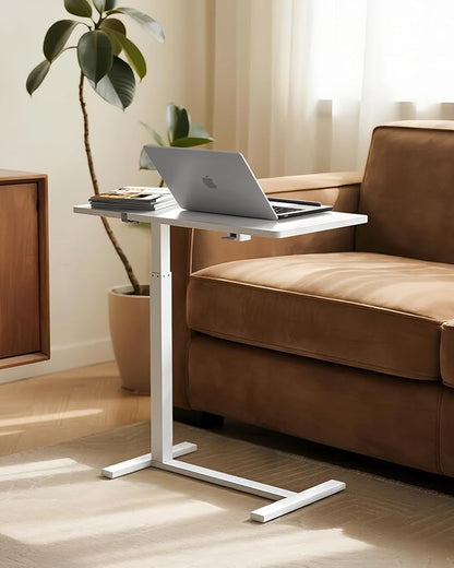 Simple Deluxe Overbed Bedside Table with Hidden Casters, Height Adjustable Desk with Tilting Top, Mobile Rolling Laptop Desk, Standing Rolling Desk Hospital Home Use, White