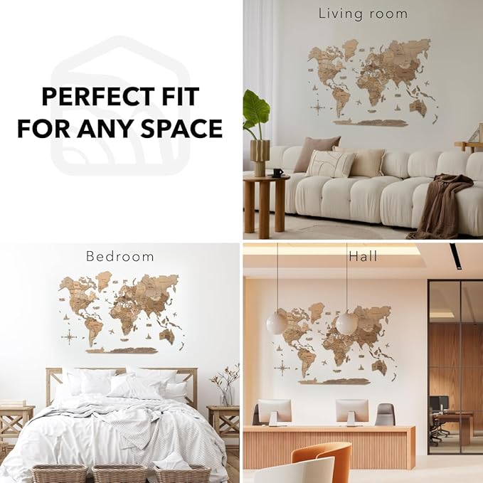 Enjoy The Wood 3D Wooden World Map Wall Art - Large Travel Map with Pins for Art Decor - Decorative Map of the World for Home, Office - Travel Wall Art Housewarming Gift Idea (Terra, 3XL, Unframed)