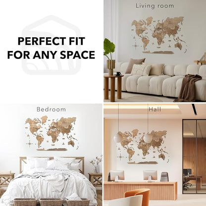 Enjoy The Wood 3D Wooden World Map Wall Art - Large Travel Map with Pins for Art Decor - Decorative Map of the World for Home, Office - Travel Wall Art Housewarming Gift Idea (Terra, 2XL, Unframed)