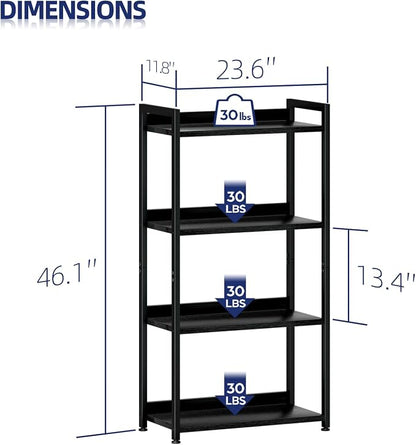 NUMENN Bookshelf, 4 Tier Bookshelves, Home Office Bookcase Shelf Storage Organizer, Free Standing Storage Shelving Unit for Bedroom, Living Room and Home Office, Black