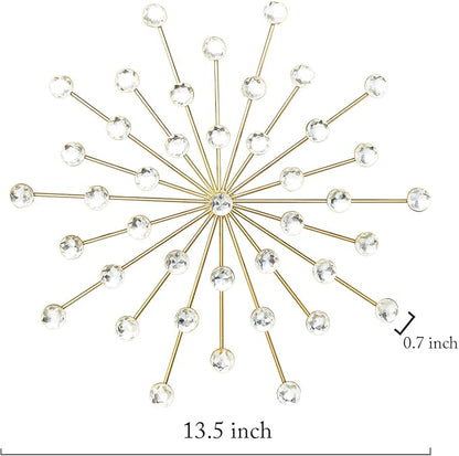 ZEXUIRU 3 Set Gold Starburst Wall Art for Home Decor Metal Bling Crystal Rhinestones Sunburst Wall Decor Sparkling Rhinestone Art Accent Gold - 13in