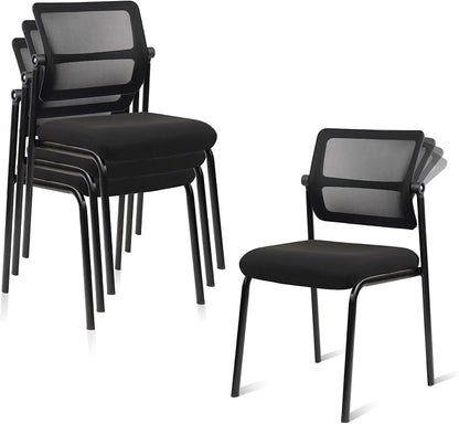 CLATINA 4PK Mesh Stacking Office Desk Chairs, Portable Stackable Bulk Waiting Room Armless Chair with Adjustable Back & Fabric Seat for Guest Lobby Side School Church Conference Break, Black