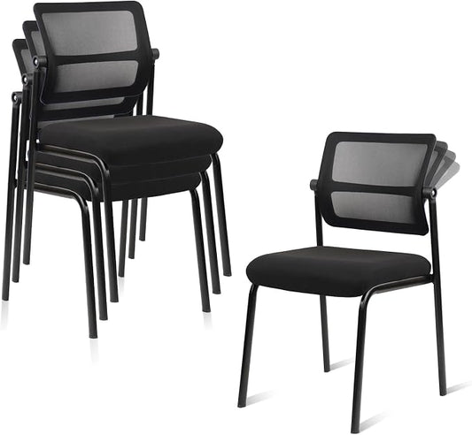 CLATINA 4PK Mesh Stacking Office Desk Chairs, Portable Stackable Bulk Waiting Room Armless Chair with Adjustable Back & Fabric Seat for Guest Lobby Side School Church Conference Break, Black