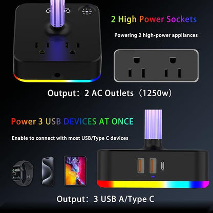 cozoo RGB Headphone Stand with Charger 3 USB Ports and 2 AC Outlets,2 USB-A 1 Type C,Desk Gaming Headset Holder with 9 Light Modes,PC Gaming Desk Accessories,Gamer Gifts,RGB Gaming Stuff Headset Stand