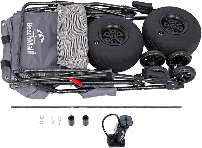 Ultimate Beach Cart with Balloon Wheels for Sand – Buggy Wagon with Big Wheels, Insulated Cooler Bag, Boogie Board & Umbrella Holder, 100 lbs Load Capacity