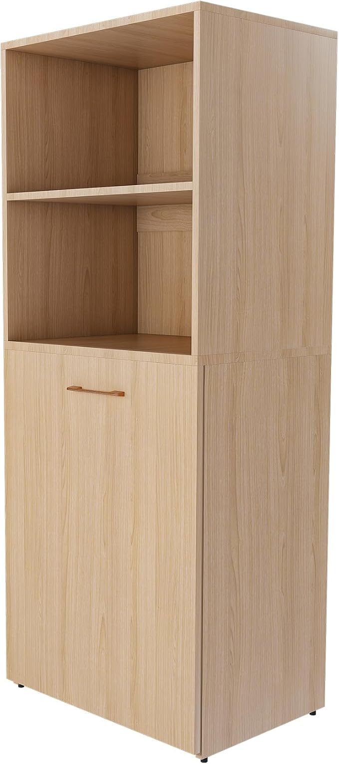 Folding Out Desk with Storage Shelves, Convertible Murphy Table, Expandable Hidden Computer Desks, Pull Out Home Office Desk with Mobile Wheels, Hidden Writing Desks for Small Spaces (Natural Wood)