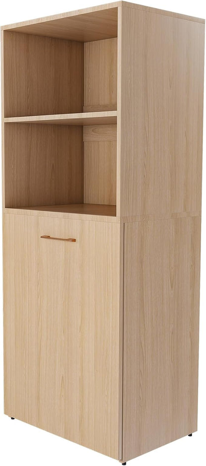 Folding Out Desk with Storage Shelves, Convertible Murphy Table, Expandable Hidden Computer Desks, Pull Out Home Office Desk with Mobile Wheels, Hidden Writing Desks for Small Spaces (Natural Wood)