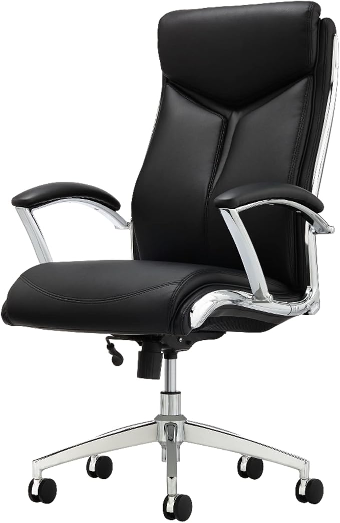 Realspace® - Chair - Modern Comfort Verismo Bonded Leather High-Back Executive Chair, Black/Chrome - 31" x 14" x 24.5"