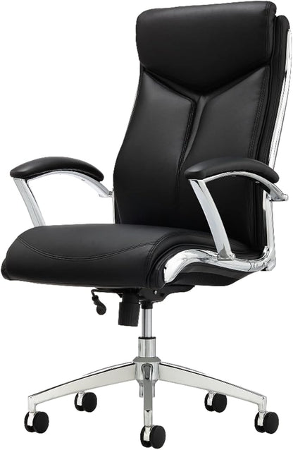 Realspace® - Chair - Modern Comfort Verismo Bonded Leather High-Back Executive Chair, Black/Chrome - 31" x 14" x 24.5"