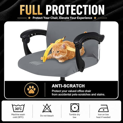 Elastic Computer Chair Cover with Durable Zipper - Protective Removable Washable Universal Office Desk Chair Seat Slip Cover - Stretchy Soft Anti-dust Desk Chair Seat Protector - Mid Gray