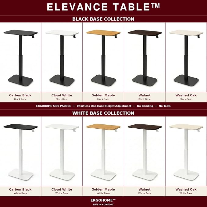 Elevance Height Adjustable Side Table, Black Base, Walnut Top | Sofa Laptop Table for Couch & Bed | Small C-Shape End Table for Home or Office