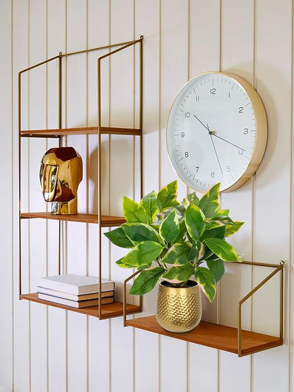 Oairse Articicial Plants Indoor Small Fake Plants in Pots Faux Pothos N‘ Joy Potted Plant Fake Indoor Plants with Gold Pots for Bathroom Living Room Office Desk Shelves