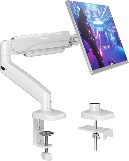 MOUNTUP Single Monitor Desk Mount Holds Screen up to 32 inch, Height Adjustable Monitor Arm, Full Motion Computer Monitors Stand with Clamp/Grommet Base, VESA Mounts Fit 4.4-17.6lbs Computer, White