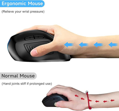 memzuoix Ergonomic Mouse Wireless,2.4G Optical Cordless Mice with 800/1200/1600 DPI,Vertical Computer Wireless Mouse for Laptop, Mac,PC,Desktop (for Right Hand, Large),Blue
