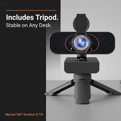 1080P USB Webcam for PC with Microphone Privacy Cover & Tripod | Plug and Play, No drivers; Clear Video Auto Lighting; Noise Canceling Audio; Universal Clamp Mount; Works with Zoom and Teams