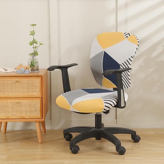 Jinzio Computer Office Chair Cover - Split Protective & Stretchable Cloth Polyester Universal Desk Task Chair Chair Covers Stretch Rotating Chair Slipcover (Navy Dandelion)