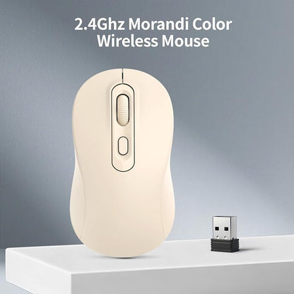 Wireless Mouse, 2026 New Model, Silent Click Ergonomic Design, Portable, 4 Buttons, Adjustable DPI (800/1200/1600), for Laptop/PC/Office (Beige)